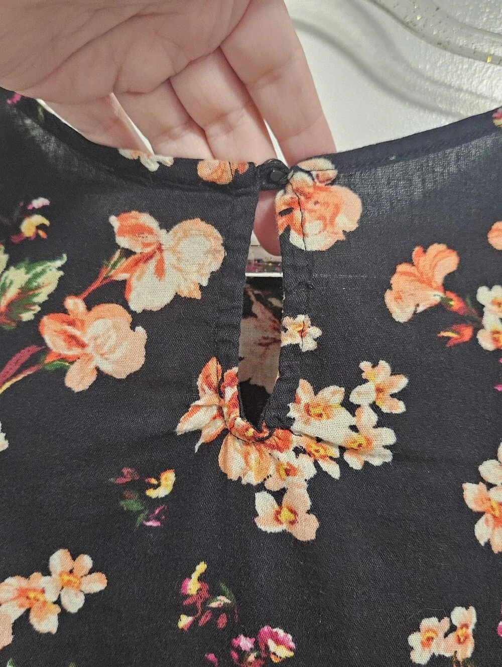 Old Navy Black Floral Lace-Trim Long Sleeve Top